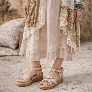 Bed Stu Leather Wooden Platform Sandals Braided Straps Boho Comfort Shoes